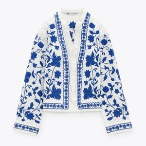 NWT Zara linen blend embroidered blouse Size Small